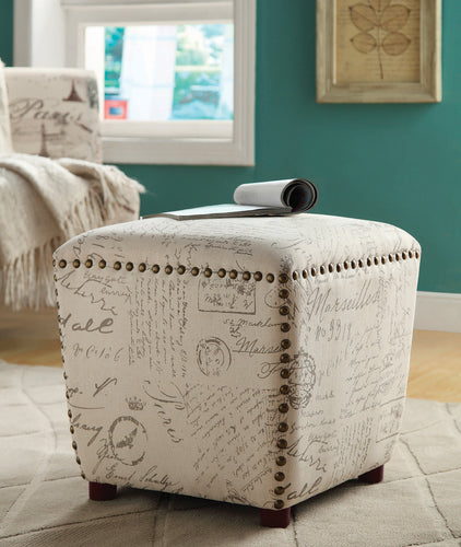COASTER OFFICE-ACCESSORY UPHOLSTERED OTTOMAN WITH NAILHEAD TRIM OFF WHITE AND GREY