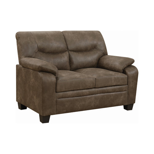 COASTER LIVING-ROOM MEAGAN UPHOLSTERED LOVESEAT BROWN WITH PILLOW TOP ARMS