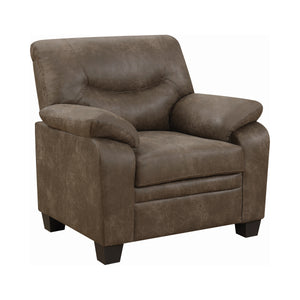COASTER LIVING-ROOM MEAGAN UPHOLSTERED CHAIR BROWN WITH PILLOW TOP ARMS