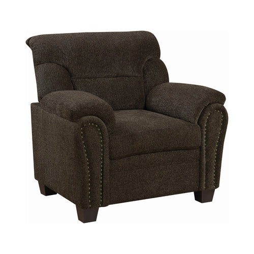 COASTER LIVING-ROOM CLEMINTINE UPHOLSTERED CHAIR WITH NAILHEAD TRIM BROWN