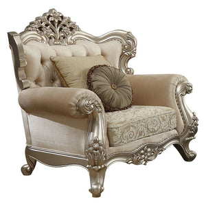 ACME BENTLY FABRIC & CHAMPAGNE FINISH CHAIR W/2 PILLOWS(SAME LV01581)