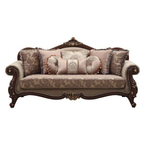 ACME MEHADI VELVET & WALNUT FINISH SOFA W/8 PILLOWS