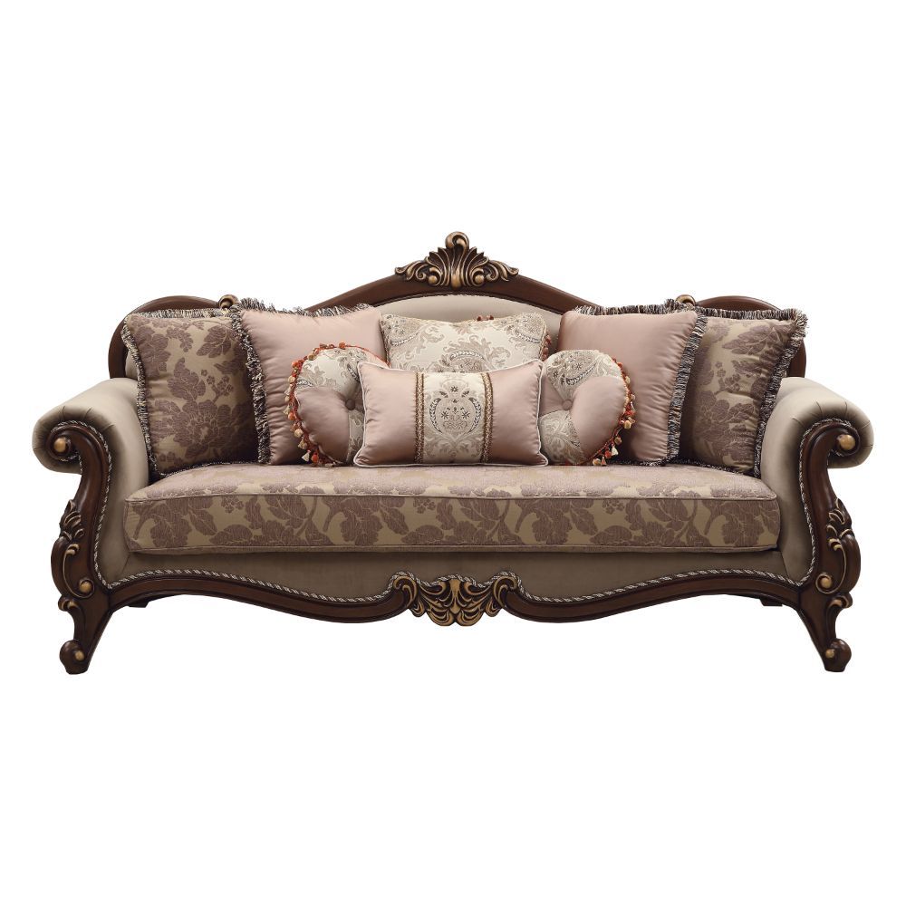 ACME MEHADI VELVET & WALNUT FINISH SOFA W/8 PILLOWS