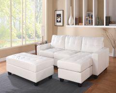 ACME LYSSA WHITE BONDED LEATHER MATCH SECTIONAL SOFA & OTTOMAN