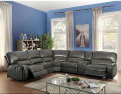 ACME SAUL GRAY LEATHER-AIRE POWER MOTION SECTIONAL SOFA