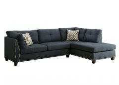 ACME LAURISSA DARK BLUE LINEN SECTIONAL SOFA & OTTOMAN W/2 PILLOWS