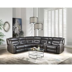 ACME IMOGEN GRAY LEATHER-AIRE POWER MOTION SECTIONAL SOFA