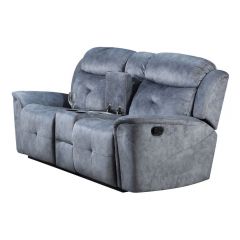 ACME MARIANA SILVER BLUE FABRIC MOTION LOVESEAT W/CONSOLE