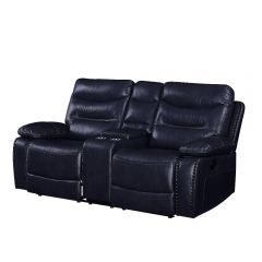 ACME AASHI NAVY LEATHER-GEL MATCH MOTION LOVESEAT W/CONSOLE