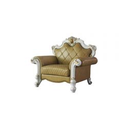 ACME PICARDY BUTTERSCOTCH PU & ANTIQUE PEARL FINISH CHAIR W/1 PILLOW