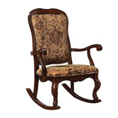 ACME SHARAN FABRIC & CHERRY FINISH ROCKING CHAIR