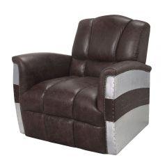 ACME BRANCASTER RETRO BROWN TOP GRAIN LEATHER & ALUMINUM ACCENT CHAIR