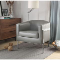 ACME TIARNAN VINTAGE GRAY PU & CHROME FINISH ACCENT CHAIR