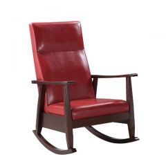 ACME RAINA RED PU & ESPRESSO FINISH ROCKING CHAIR