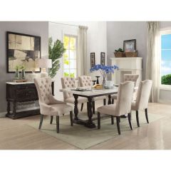 ACME GERARDO WHITE MARBLE TOP & WEATHERED ESPRESSO FINISH DINING TABLE