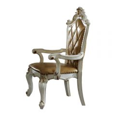 ACME PICARDY BUTTERSCOTCH PU & ANTIQUE PEARL FINISH ARM CHAIR (SET-2)