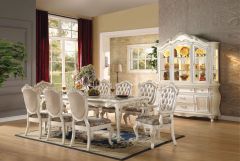 ACME CHANTELLE MARBLE TOP & PEARL WHITE FINISH DINING TABLE