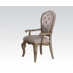 ACME CHELMSFORD BEIGE FABRIC & ANTIQUE TAUPE FINISH ARM CHAIR (SET-2)