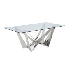 ACME DEKEL CLEAR GLASS TOP & STAINLESS STEEL DINING TABLE