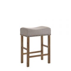 ACME MARTHA II TAN LINEN & WEATHERED OAK FINISH COUNTER HEIGHT STOOL (SET-2)