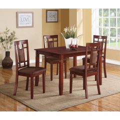 ACME SONATA CHOCOLATE MICROFIBER & CHERRY FINISH 5PC DINING SET