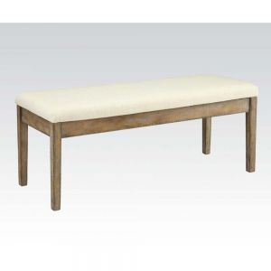 ACME CLAUDIA BEIGE LINEN & SALVAGE BROWN FINISH BENCH