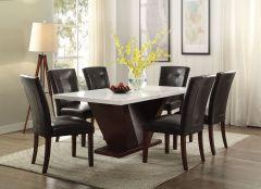 ACME FORBES WHITE MARBLE TOP & WALNUT FINISH DINING TABLE W/MARBLE TOP