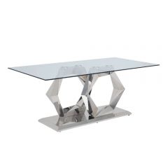 ACME GIANNA CLEAR GLASS TOP & STAINLESS STEEL DINING TABLE