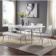 ACME WEIZOR WHITE HIGH GLOSS & CHROME FINISH DINING TABLE