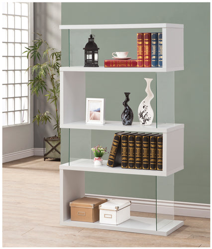 COASTER OFFICE-ACCESSORY 4-TIER BOOKCASE WHITE GLOSSY AND CLEAR