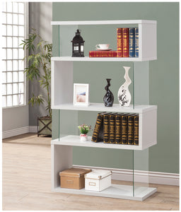 COASTER OFFICE-ACCESSORY 4-TIER BOOKCASE WHITE GLOSSY AND CLEAR
