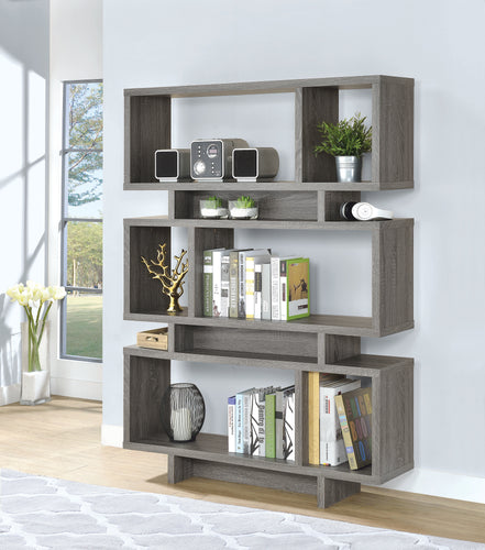 COASTER OFFICE-ACCESSORY 3-TIER GEOMETRIC BOOKCASE WEATHERED GREY