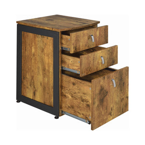 COASTER OFFICE-ACCESSORY ESTRELLA 3-DRAWER FILE CABINET ANTIQUE NUTMEG AND GUNMETAL