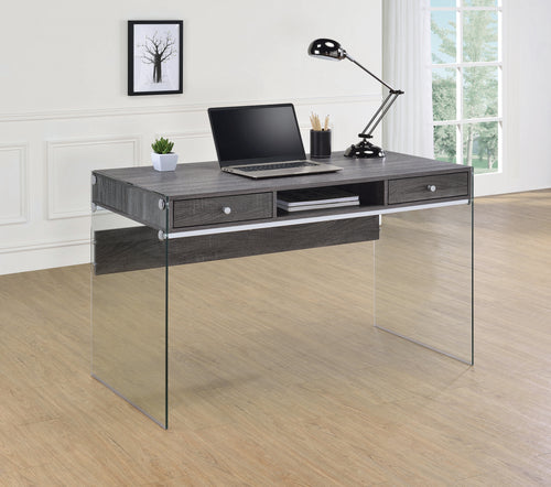 COASTER OFFICE-ACCESSORY DOBREV 2-DRAWER WRITING DESK WEATHERED GREY AND CLEAR