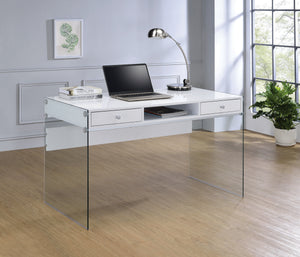 COASTER OFFICE-ACCESSORY DOBREV 2-DRAWER WRITING DESK GLOSSY WHITE AND CLEAR
