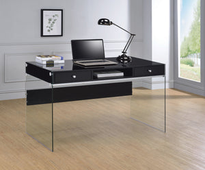 COASTER OFFICE-ACCESSORY DOBREV 2-DRAWER WRITING DESK GLOSSY BLACK AND CLEAR