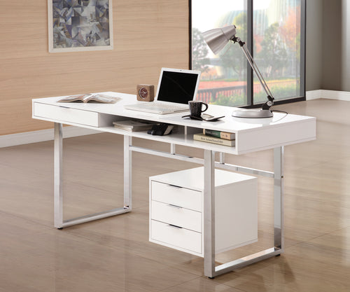 COASTER WHITMAN 4-DRAWER WRITING DESK GLOSSY WHITE