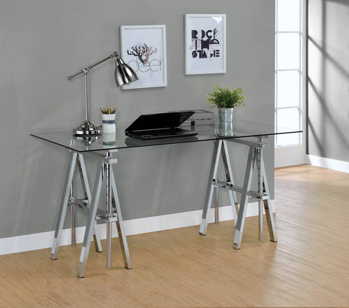COASTER OFFICE-ACCESSORY STATHAM GLASS TOP ADJUSTABLE WRITING DESK CLEAR AND CHROME