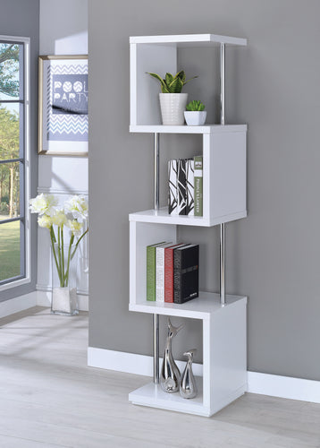COASTER OFFICE-ACCESSORY 4-SHELF BOOKCASE WHITE AND CHROME