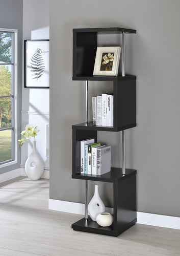 COASTER OFFICE-ACCESSORY 4-SHELF BOOKCASE BLACK AND CHROME