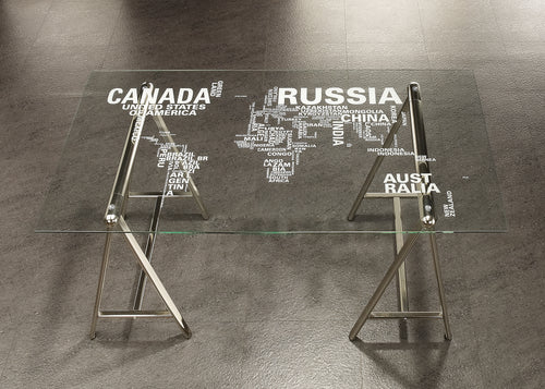 COASTER OFFICE-ACCESSORY PATTON WORLD MAP WRITING DESK NICKEL AND PRINTED CLEAR