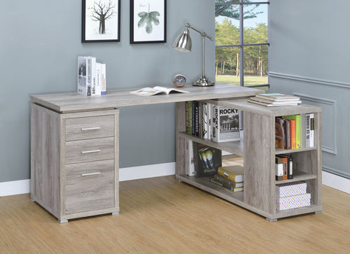 COASTER YVETTE L-SHAPE OFFICE DESK GREY DRIFTWOOD