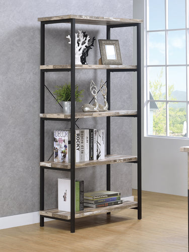 COASTER OFFICE-ACCESSORY SKELTON 4-SHELF BOOKCASE SALVAGED CABIN AND BLACK