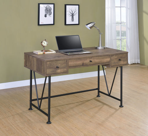 COASTER OFFICE-ACCESSORY ANALIESE 3-DRAWER WRITING DESK RUSTIC OAK AND BLACK