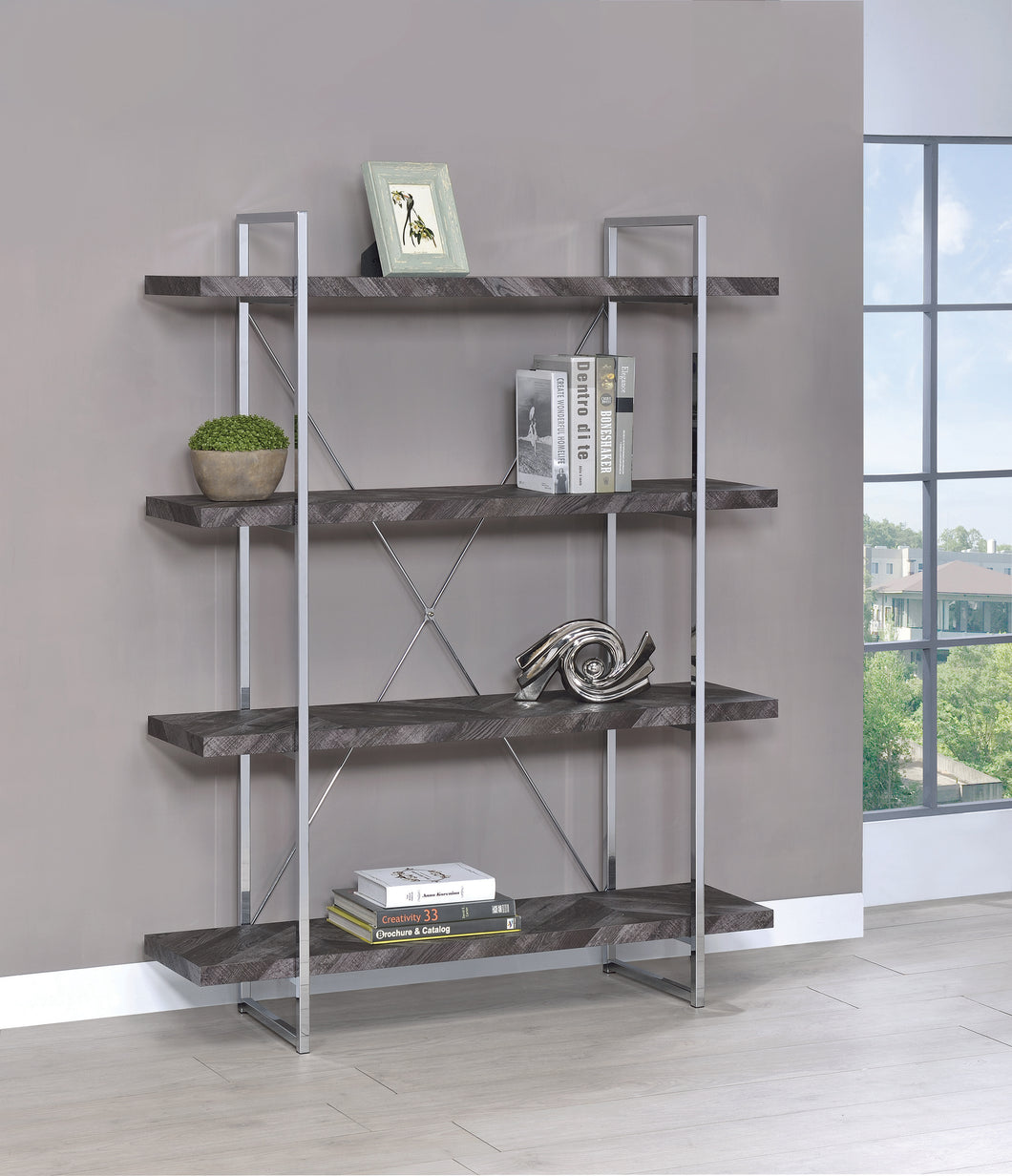 COASTER OFFICE-ACCESSORY GRIMMA 4-SHELF BOOKCASE RUSTIC GREY HERRINGBONE