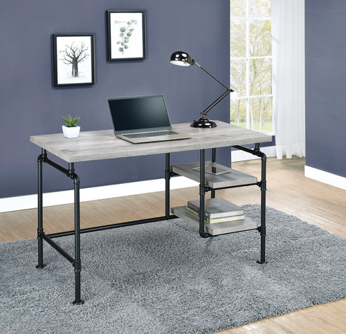 COASTER OFFICE-ACCESSORY DELRAY 2-TIER OPEN SHELVING WRITING DESK GREY DRIFTWOOD AND BLACK