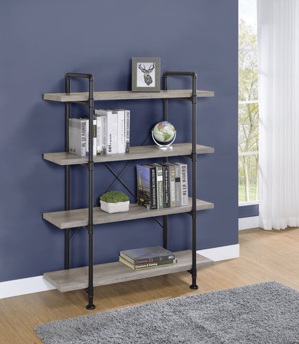 COASTER OFFICE-ACCESSORY DELRAY 4-TIER OPEN SHELVING BOOKCASE GREY DRIFTWOOD AND BLACK