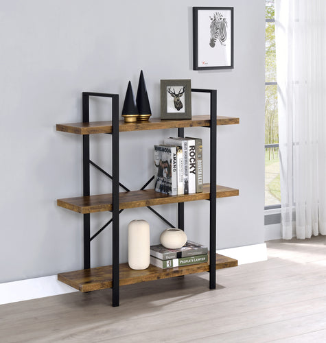 COASTER OFFICE-ACCESSORY 3-SHELF BOOKCASE ANTIQUE NUTMEG AND BLACK