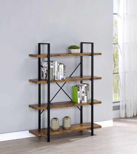 COASTER OFFICE-ACCESSORY 4-SHELF BOOKCASE ANTIQUE NUTMEG AND BLACK