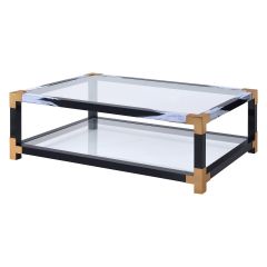 ACME LAFTY CLEAR GLASS & WHITE BRUSHED FINISH COFFEE TABLE